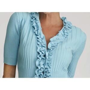 NEW BIGIO COLLECTION ruffle knit cardigan in turquoise